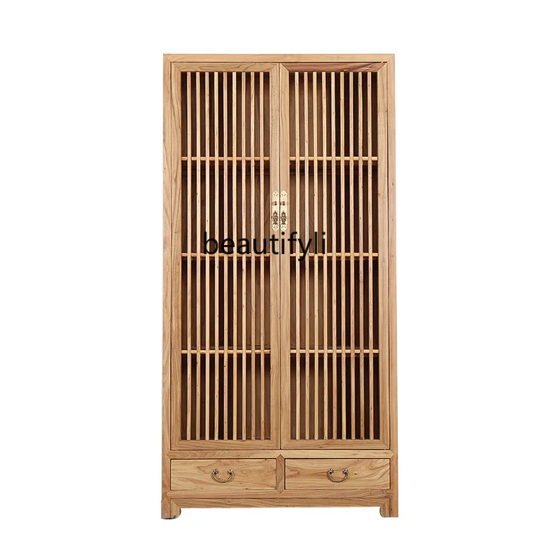 

New Chinese Style Bookcase Old Elm Wardrobe Locker Antique Bookcase Zen Modern Minimalist Solid Wood Bookcase Tea Cabinet