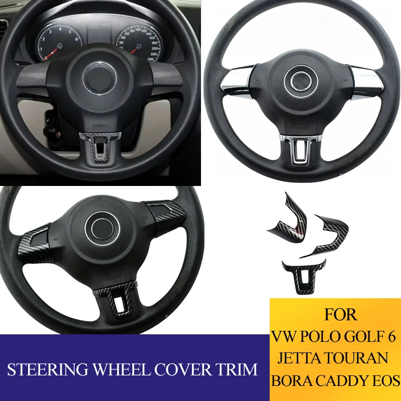 For Volkswagen VW Polo 11-14 Golf 6 2009 - 13 Jetta Touran Bora Caddy Eos Car Steering Wheel Decoration Cover Trim Sticker