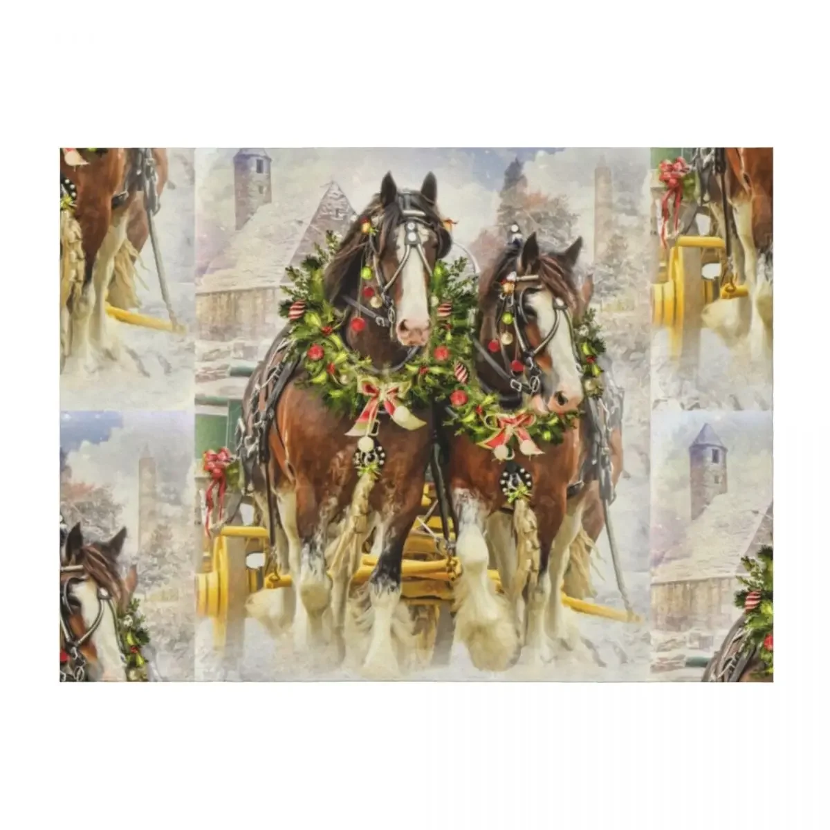 

Christmas Clydesdales Throw Blanket Camping Comforter Decorative Throw Sofa Blankets