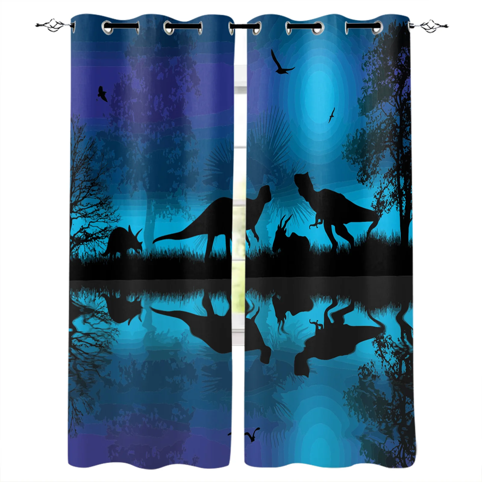 Animal Dinosaur Tree Silhouettes Moonlight Blackout Curtains Window Curtains for Bedroom Living Room Decor Window Treatments