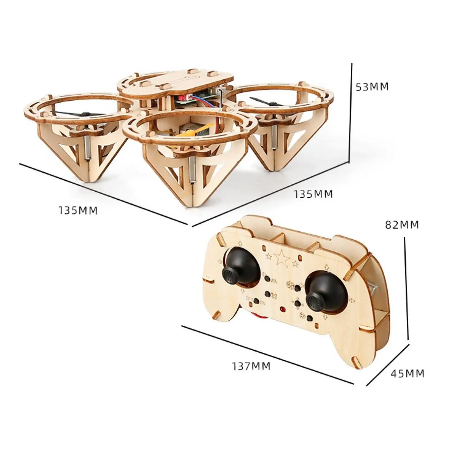 DIY Wooden Quadcopter Science Kit Remote Control Flying Model, RC Aircraft Model Hands on Stem Learning Kit for Kids