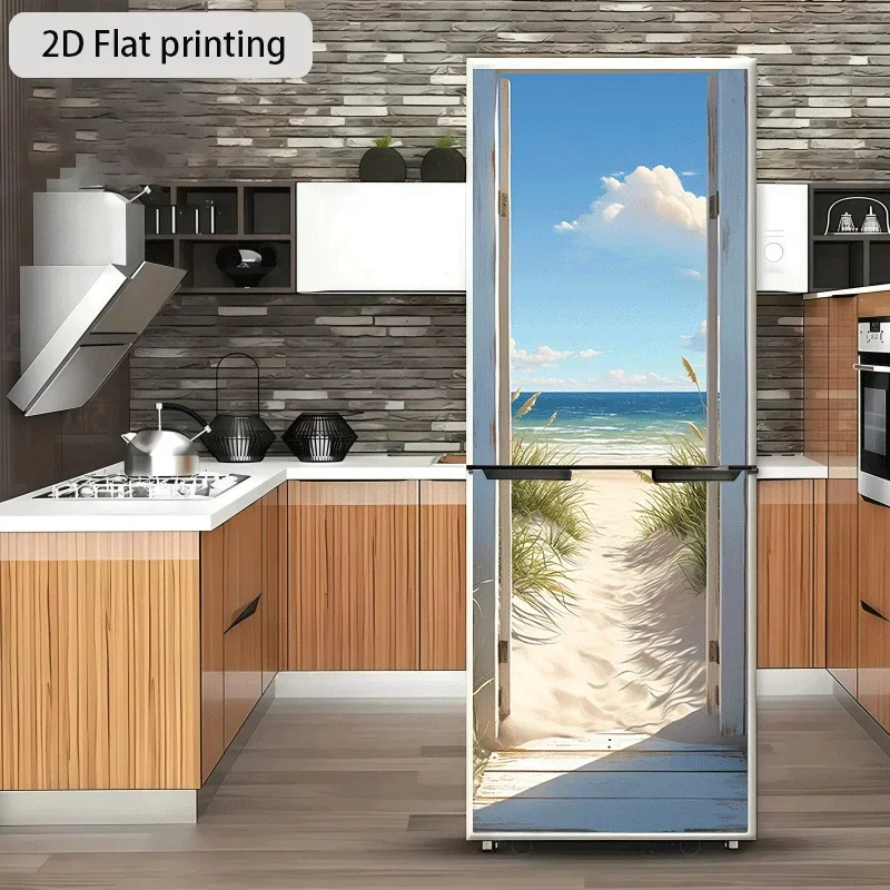 Refrigerator Sticker Seaside Gateway Scene Theme Design Self-Adhesive Wall Decal Wallpaper Suitable for Cabinets and Wardrobes