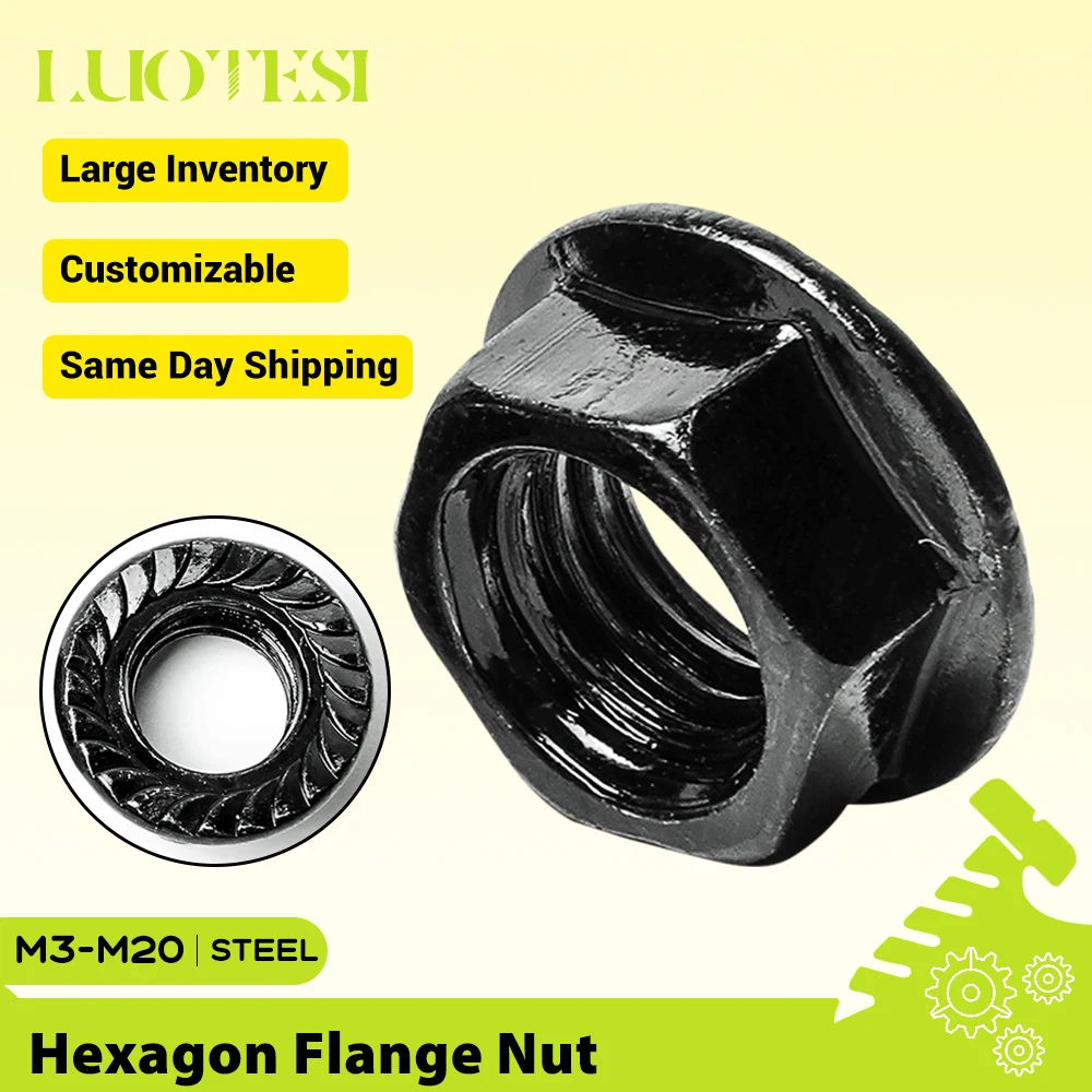 Black Flange Nut Stainless Steel/Carbon Steel Flange Locknut M3 M4 M5 M6 M8 M10 M12 M14 M16 M18 M20 Serrated Spinlock Lock Nut