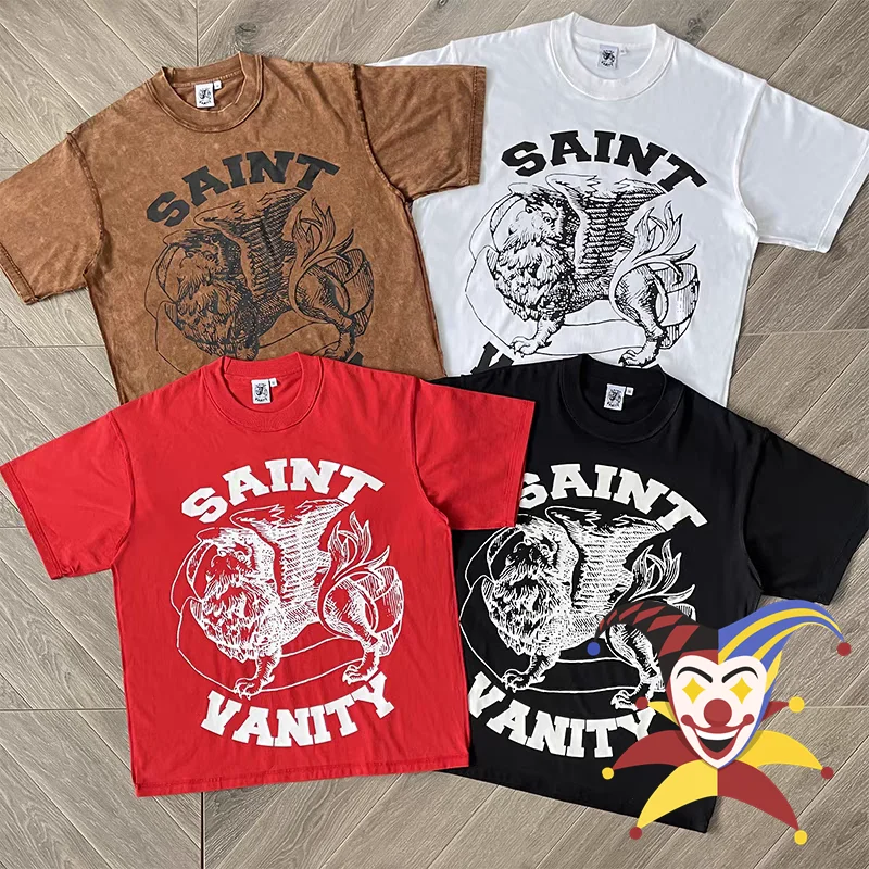 SAINT VANITY Washed T Shirt Men Women Best Quality Letter Printed Casual Short Sleeved T-shirt Top Tees