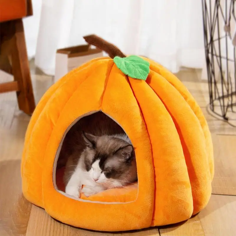 Halloween Pumpkin Cat Nest Autumn And Winter Warm Cat House Closed Cat Kennel Pets Halloween Pets Cave House Cave Bed supply