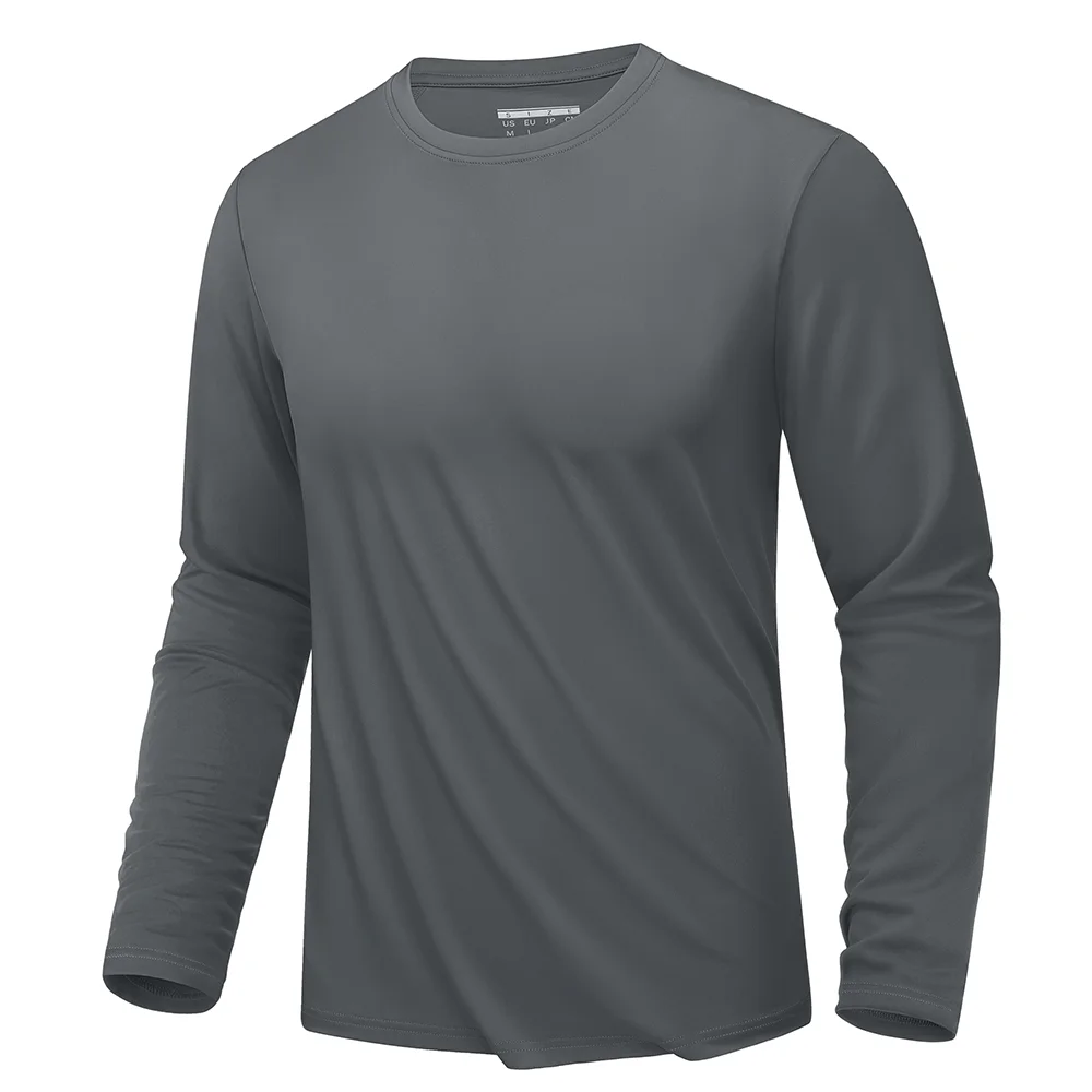 Simple Solid Color Men's Long Sleeve T-shirt Outdoor Run Sports Tees Loose O-neck Fashion Cotton Tops