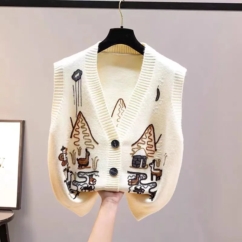 

Женский весенний вязаный кардиган-жилет с V-образным вырезом, хлопковый, для повседневной носки, стандартной длины, с пуговицами