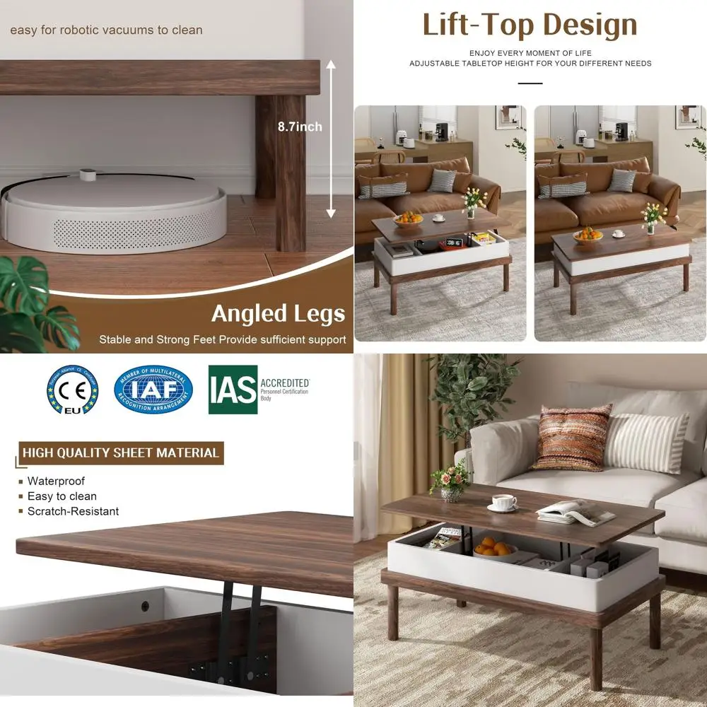 

Журнальный столик-трансформер из орехового дерева с отсеком для хранения для гостиных и офисов