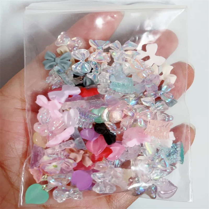 

50Pcs/Bag Mixed Shape Nail Art Decorations 3D Resin Acrylic Aurora Butterfly Bear Love Bow Designer Nails Accessories Jewelry