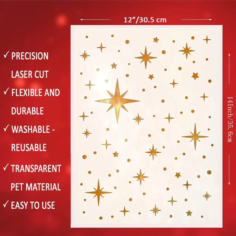 14Inch Large Twinkle Star Wall Painting Stencil Drawing for T-shirt ,Furniture,Floor,Wall,Wood