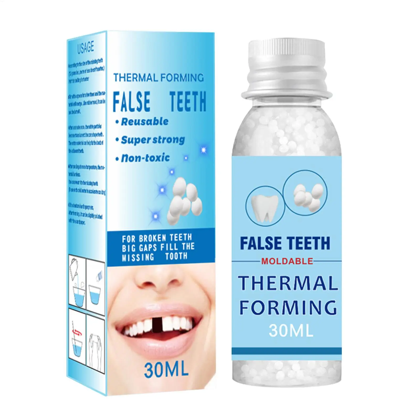 خرز الأسنان الكاذبة 30 مللي استبدال إصلاح الخرز الأسنان الكاذبة القابلة للتشكيل للنساء والرجال والحفلات اليومية والاحتفالات والأحداث الاجتماعية