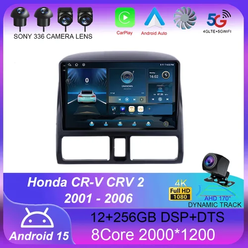 Imagen 1 del producto Reproductor de vídeo Multimedia Android 15 para Honda CR-V CRV 2 2001 - 2006 Carplay GPS 2 Din 360 cámara ventilador de refrigeración de Radio de coche QLED