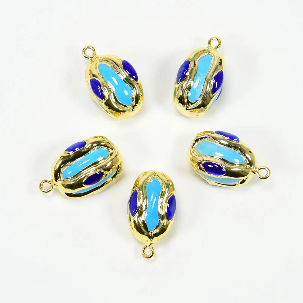 APDGG 5 Pcs Gold Plated Turquoise Blue Crystal Paved Charms Pendant For Lady Pearl Necklace Jewelry Making DIY