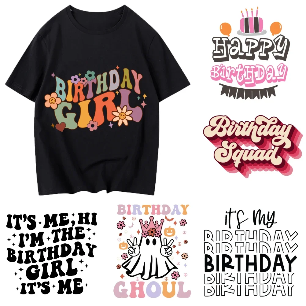 10cm/15cm Happy Birthday Iron On Heat Transfer Stickers For Clothes DTF Pinted Vinyl Thermal Appliques Washable T-Shirt Decal