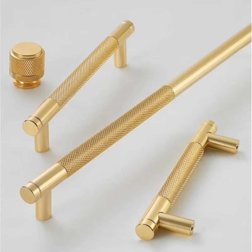 Stylish Gold Color Furniture Handle Aluminum Alloy Knurled Door Pull Long Pull DIY Friendly Drawer Handles Wardrobe Doors