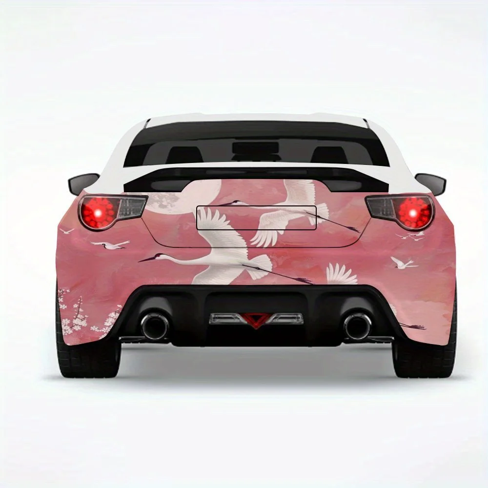 

White Cranes & Moon Car StickerVinyl Decal for Car Rear, Waterproof Self-Adhesive Vinyl Stickers for Vehicle Tail & Bumper, Deco