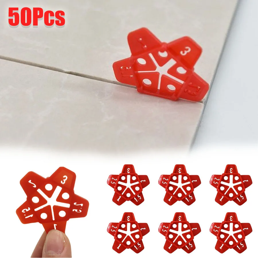 50Pcs 5 In 1 Tile Spacers Clips Wedge Ceramic Leveling System for Floor Wall Tile Gap Leveling System Construction Tools