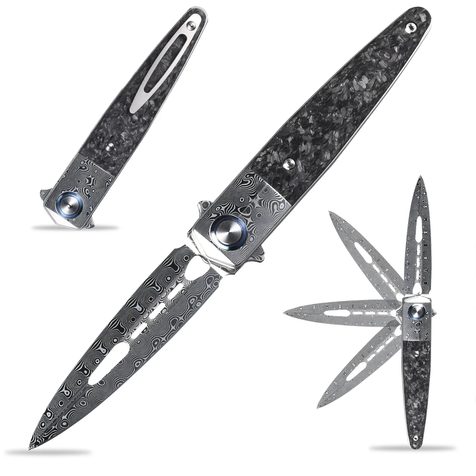 

Sitivien ST251 Folding Pocket Knife Damascus Steel Blade Titanium Carbon Fiber Handle EDC Knifes for Work Camping Collection