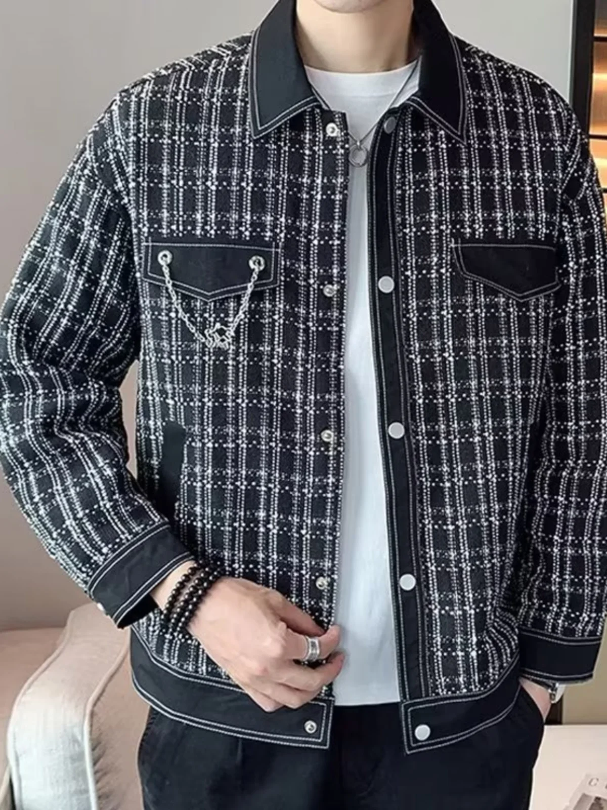 

Мужская модная свободная повседневная куртка в клетку в стиле преппи, весна-осень, молодежный стиль, удлиненный рукав, стандартный крой