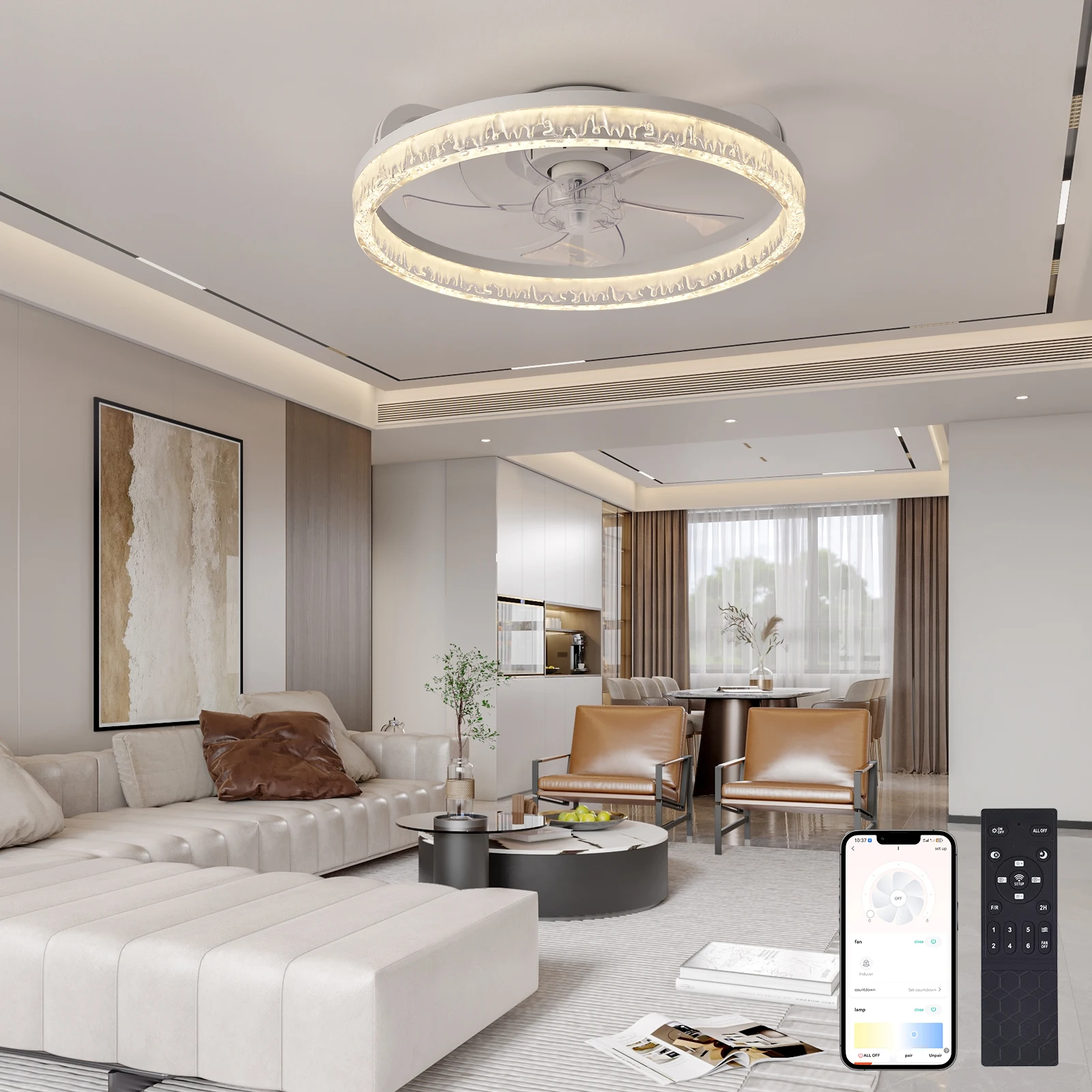 

Ceiling Fans with Lights and , and 6 Wind Speeds, Flush Mount Ceiling Fans for Bedroom, Kids Room and Kitchen