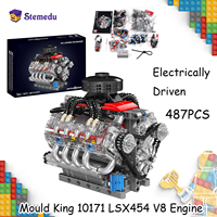 Mould King 10171 LSX454 V8 Engine Motorized Simulation Model Electrically Drive Building Blocks Technical Car Parts Toys Gift