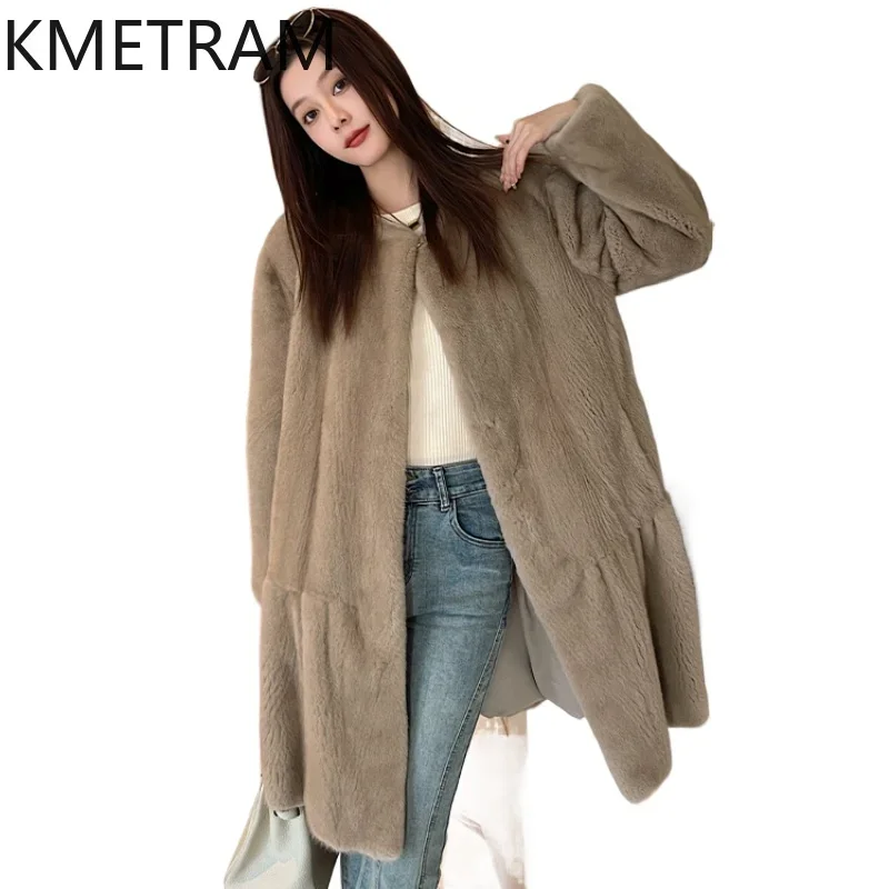 Real Fur Coat Women Winter Mink Fur Jackets for Woman 2024 New Fashion Outerwears Mid Length Loose Womans Clothing шуба женская