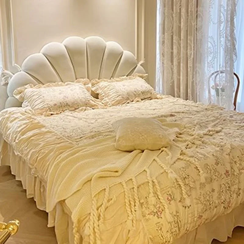 Nordic Girl Unique Aesthetic Bed Storage Queen Size Modern Bedroom King Bed White Luxury Letto Matrimoniale Room Furniture