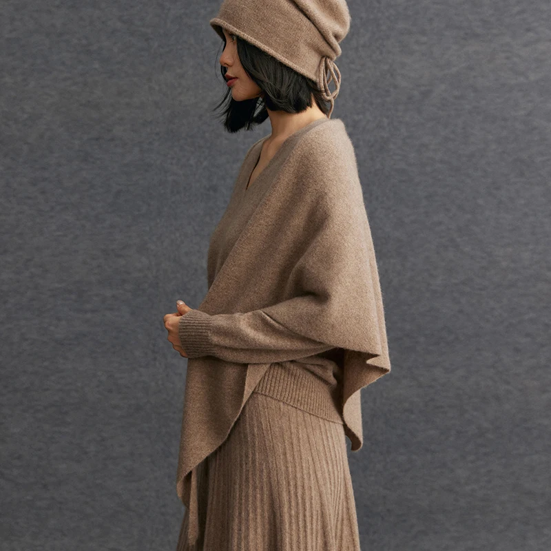Szal damski ze 100% kaszmiru, prosty styl, trójkątne szale, jesienno-zimowa, jednolita dzianina kaszmirowa, luksusowy szal