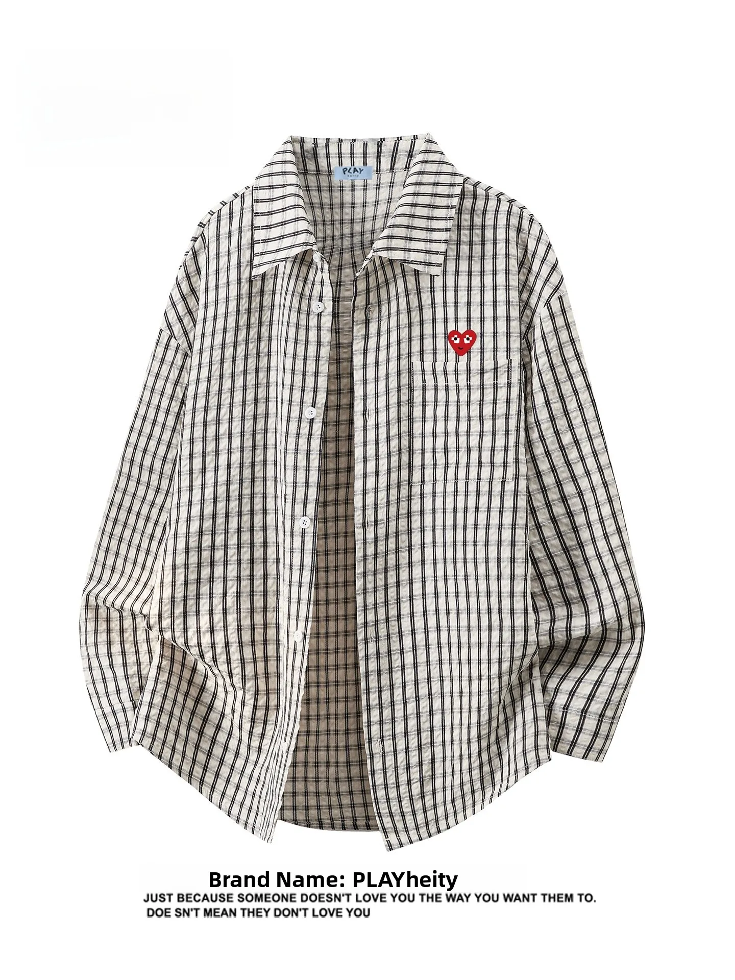 

Play Heity Casual Plaid Long Sleeve Shirt Leisure All-Match Outerwear Men Women Lazy Style Turn-down Collar Spring Fashion