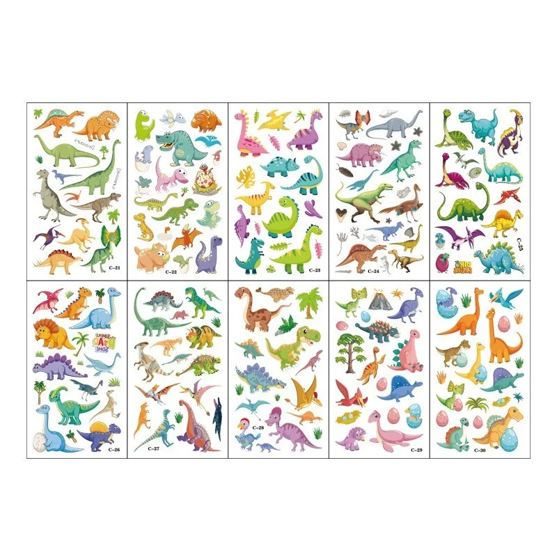 10Pcs Cartoon Fake Tattoo Stickers Cute Unicorn Animals Car Dinosaur Butterfly Temporary Waterproof Kids DIY Tattoo Stickers