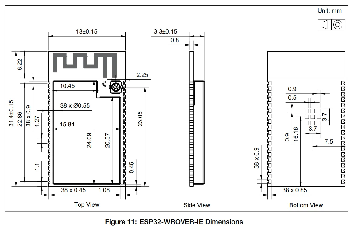 Módulo ESP32-WROVER-IE Dual-Core ESP32-D0WD-V3 Chip Wi-Fi/Bluetooth IPEX Antena externa
