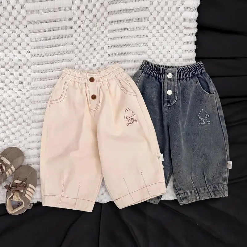 2026 Autumn New Baby Loose Denim Trousers Cotton Girls Embroidery Jeans Kids Fashion Vintage Casual Pants Toddler Clothes