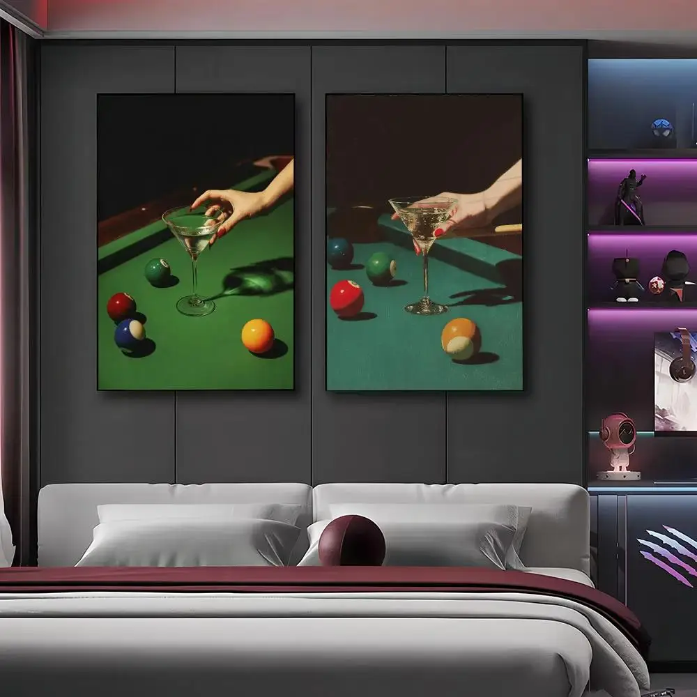 Vintage Dive Bar Canvas Poster Martini Billiards Retro Cocktail Lucky 8 Ball Bar Decor Gift Painting Calligraphy