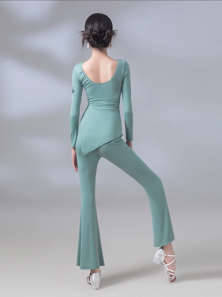 2024 เด็กเต้นรําละตินเครื่องแต่งกายสาว Samba Cha Cha เต้นรําฝึกเสื้อผ้า Tango Waltz เสื้อแขนยาวกางเกงแยกชุด VBH929