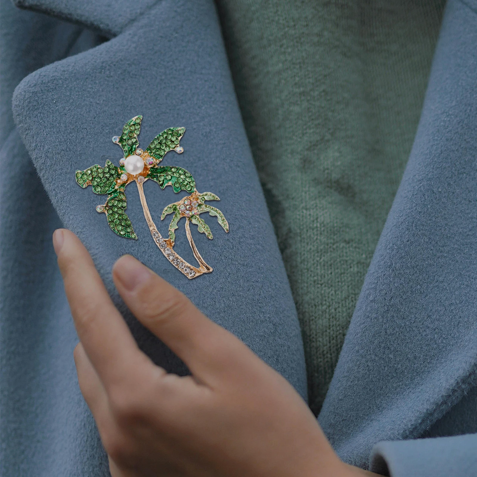 Spilla con palma da cocco Spilla con strass Accessori moda Donna Simpatico cristallo lucido Regalo abbinato Abito Camicia Cappello Sciarpa