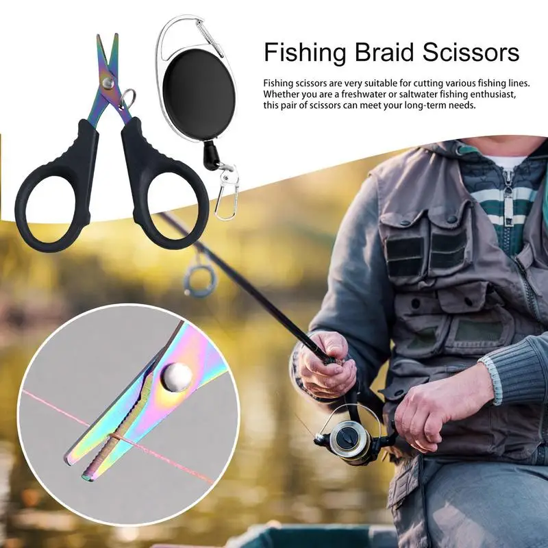 Fishing Lines Cutter Braid Shears Scissors Super Stainless Steel Cutters Multipurpose Utility Includes Anti-Lost Rope Non-Slip