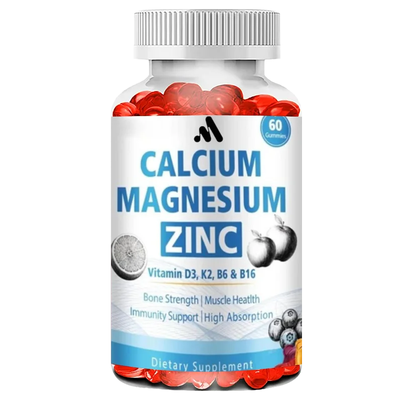 Calcium Magnesium Zinc Citrate Gummies, Containing Vitamins D3 and B6, Used for Bone, Muscle, and Immune Support