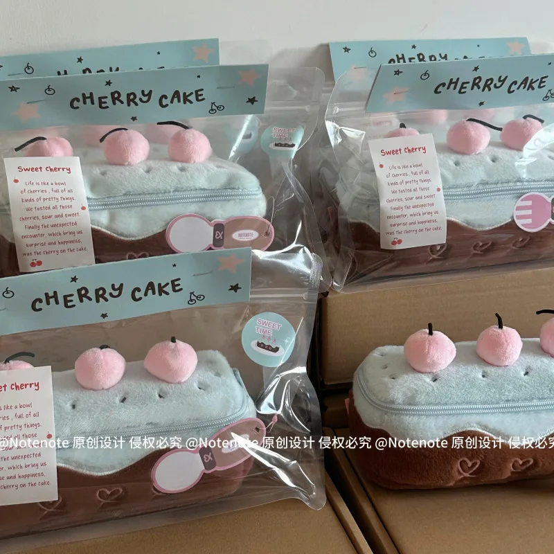 Chocolate Cherry Cake Plush Pencil Case, Cute Large‑Capacity Stationery Storage Pouch for Student Daily School Use