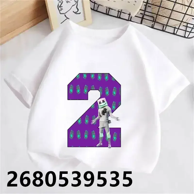 DJ Marshmello Summer Number 1-9 Y Birthday Boys Sports Short Sleeve Baby White T-shirt Shorts Kids Shirt Toddler Girl Clothing