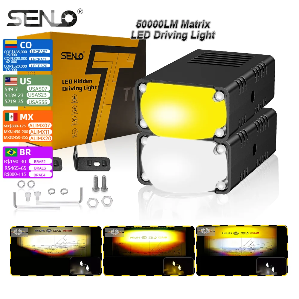 

SENLO Mini LED Headlight Bumper 50000LM Fog Lamps Projector Lens Auxiliary Driving Lights Spotlights for Car Offroad Motorcycle