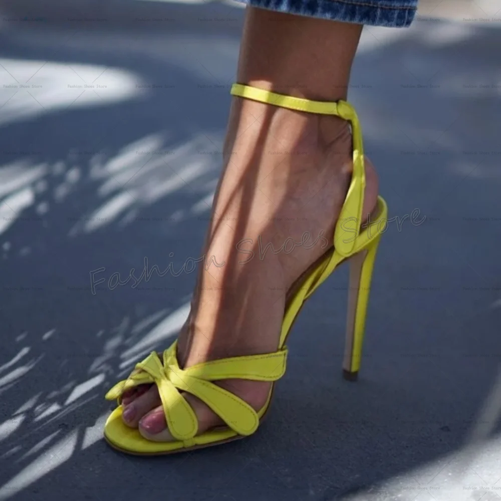 

Yellow Ankle Strap Hollow Out Sandals Matte Leather Thin High Heels High Heel Shoes for Women Heels 2025 New Zapatos Para Mujere