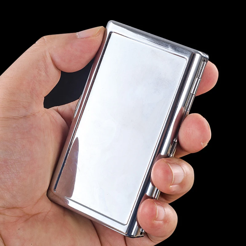 Crush Proof Stainless Steel Cigarette Case Slim Flip Top Metal Pocket Cigarette Holder Durable Smoking Storage Box for Men