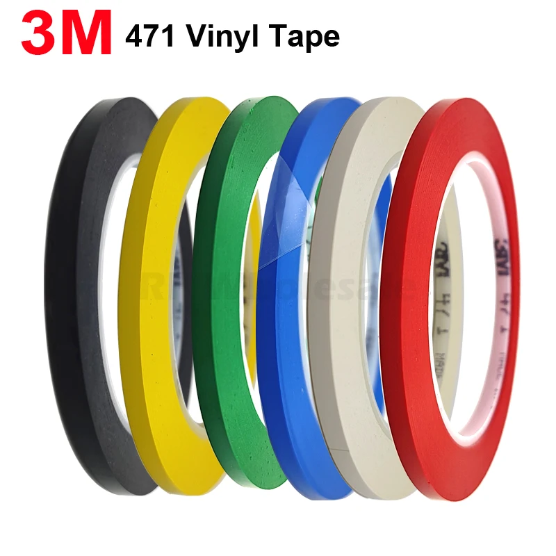 5mm 3M 471 Premium Perfomance kuat Vinyl Tape panjang 33M bundel set untuk dekorasi, Masking kuning hitam biru putih merah hijau