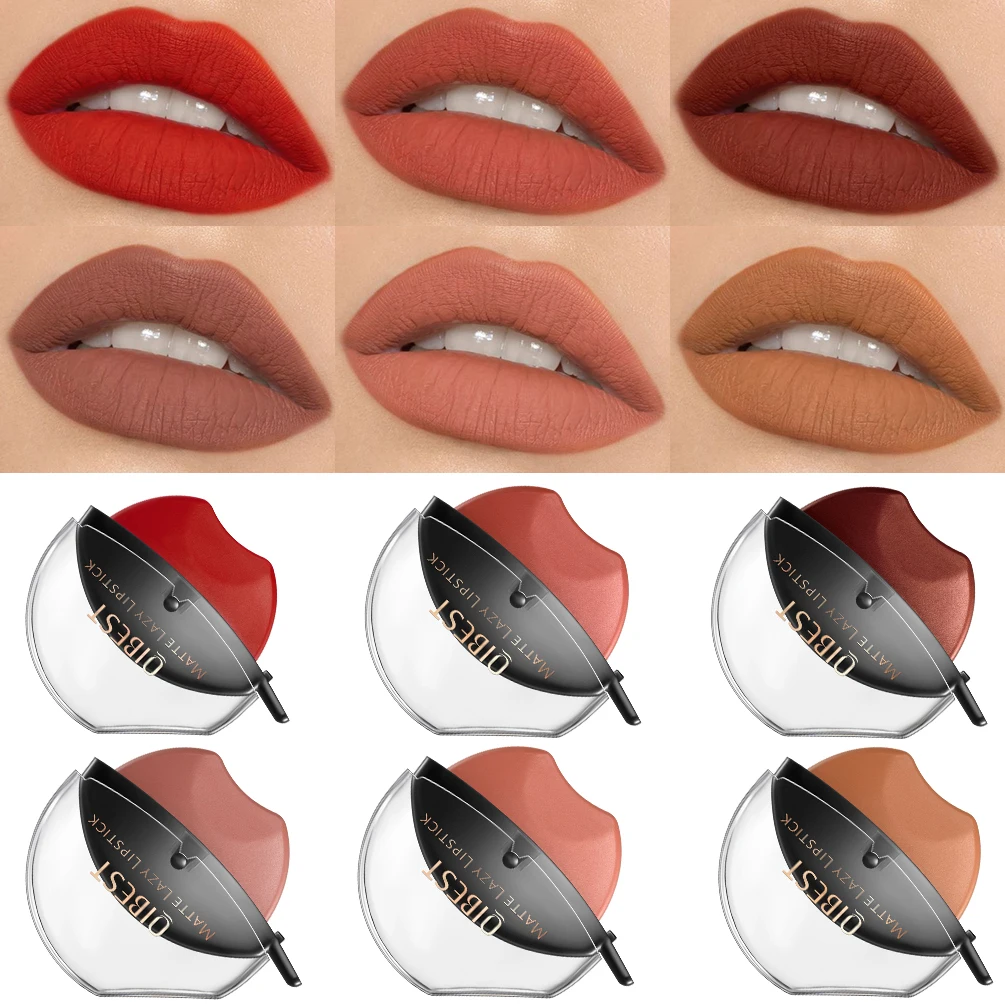 

QIBEST 8 Colors Lip-shaped Lipstick Makeup Lazy Lipstick Velvet Matte Moisturizing Lip Gloss Long Lasting Lip Tint Beauty Makeup