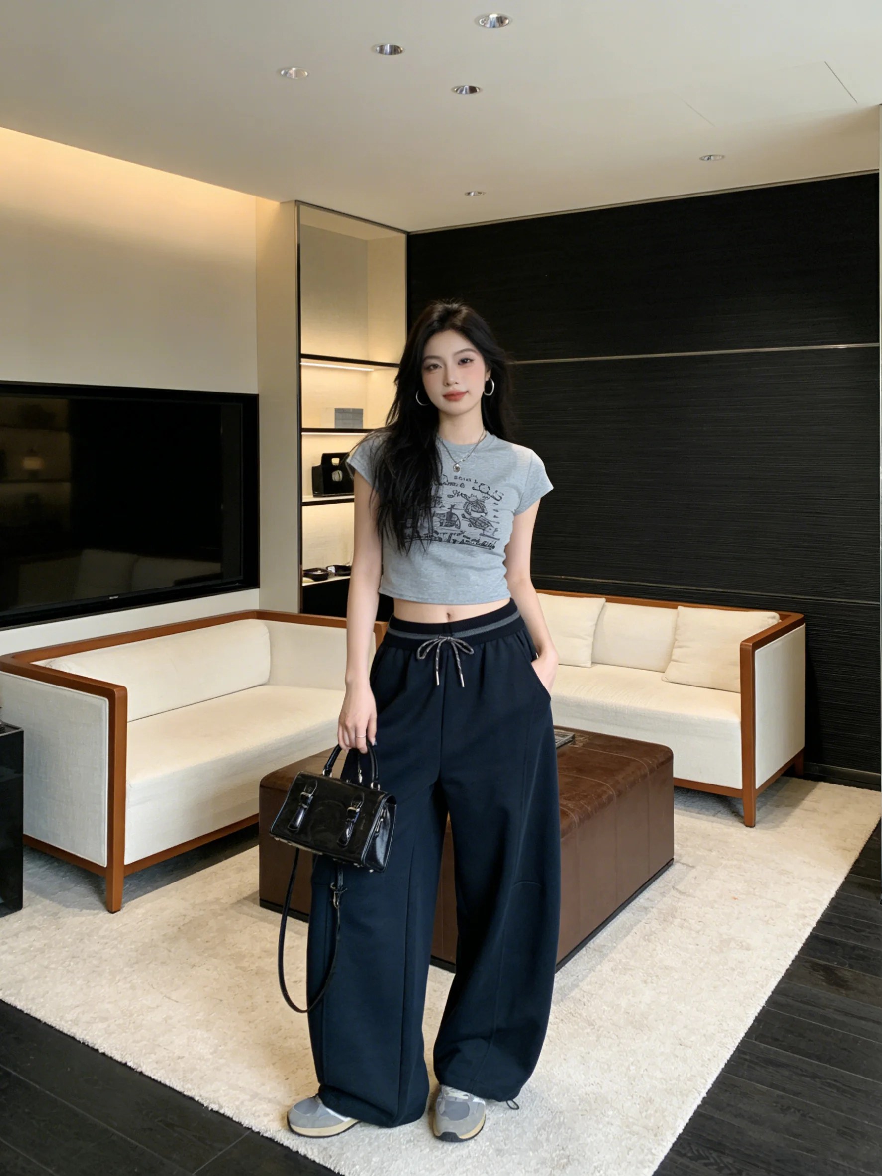 

Laid-ba Sle Wide Leg Knife Pants Skin-friendly Versatile High Waist Korean Version Slimming Sweatpants Early Spring New L...