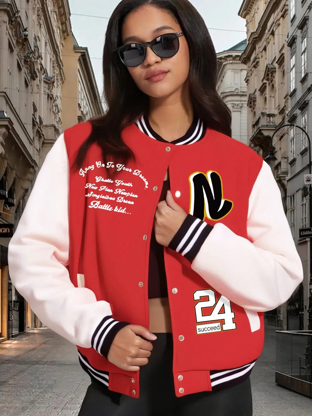 

Number 24 Letter Printing Jackets Women Casual Pocket Baseball Jersey Winter Fleece Warm Coats Comfortable Sporty Womans Clothes