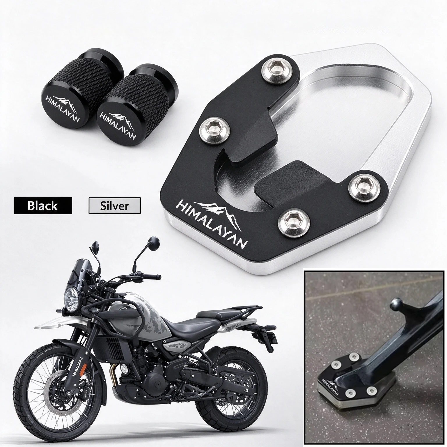 New For Royal Enfield HIMALAYAN 450 Himalayan450 Motorcycle CNC Accessories Kickstand Foot Side Stand Extension Pad & Tire Valve