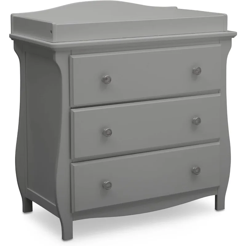 Lancaster 3 Drawer Dresser with Changing Top and Interlocking Drawers - Greenguard Gold Certified, Grey