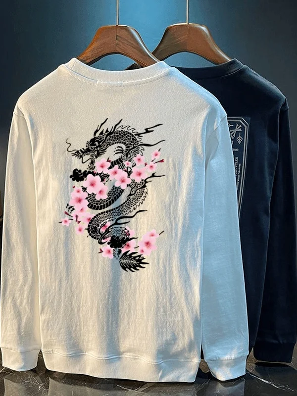 Retro Print Long Sve Pure Cotton T-irt ex Loose Base Layer Top Youth Faion Casual Spring Autumn Animal Pattern