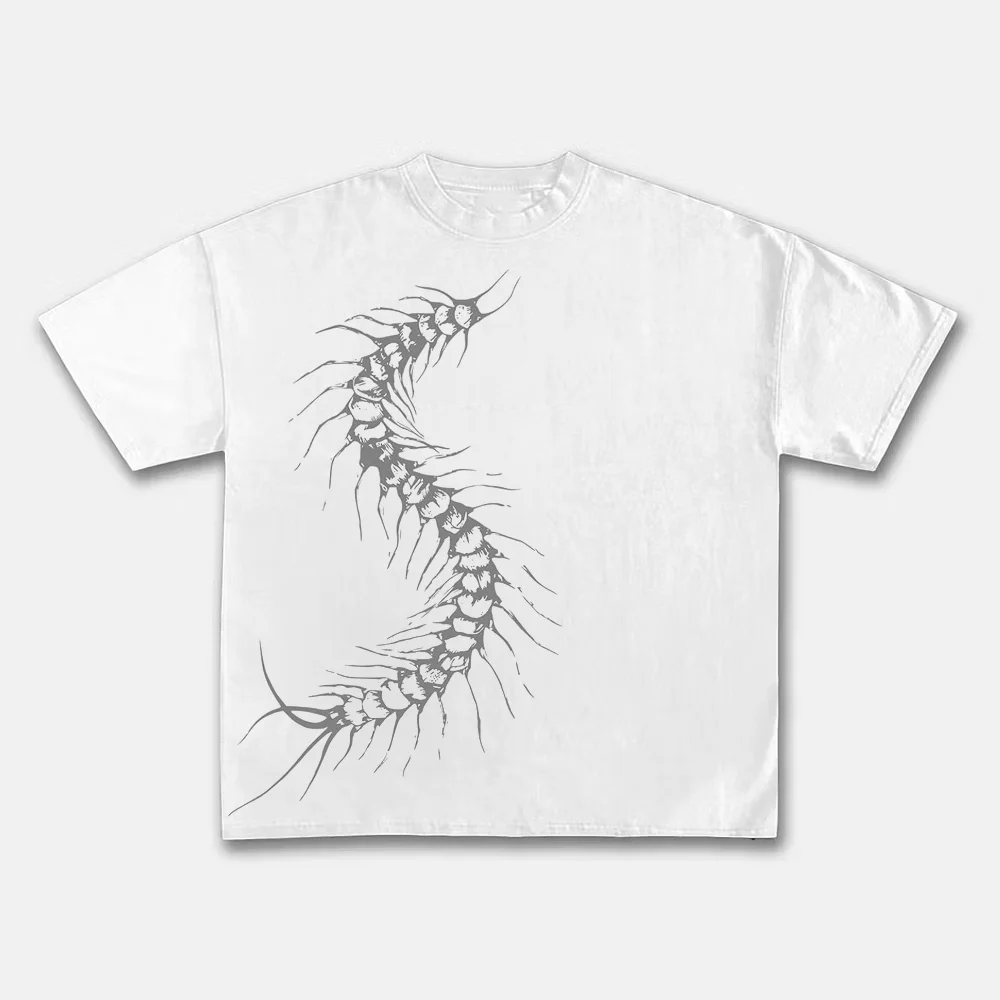 Vintage Dark Centipede Skeletal Insect Graphic Cotton Print T-shirt Men Y2K Summer Short Sleeves Oversize T-shirt  Tee Tops